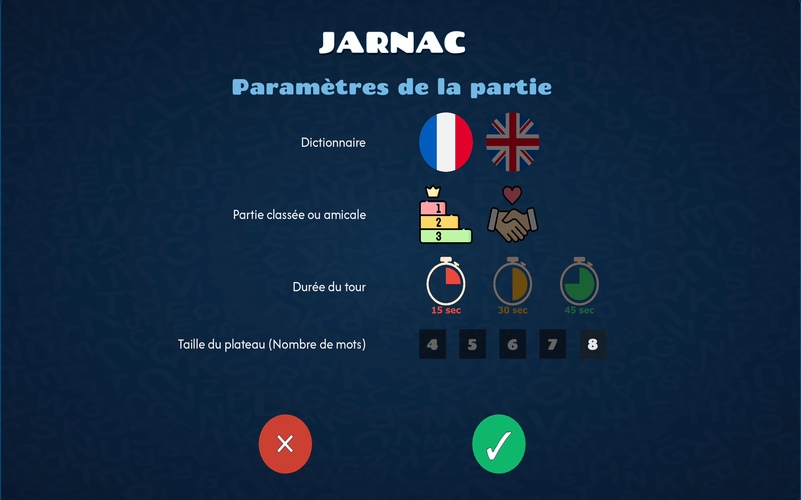 Paramètres de la partie